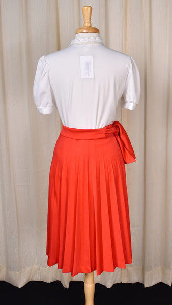 1970s Red Pleated Skirt w Sash Cats Like Us