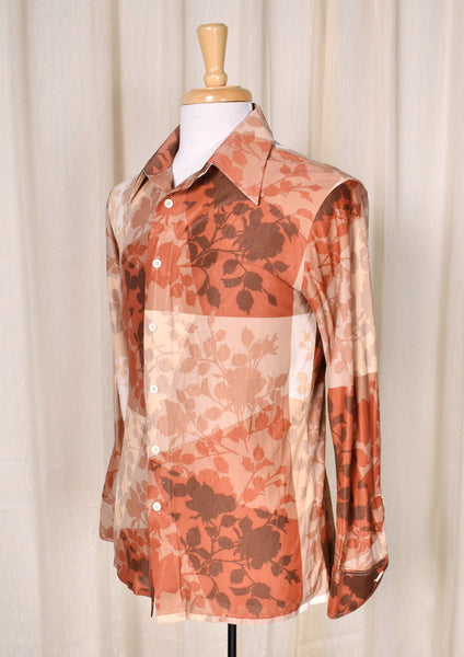 1970s Sheer Flowers Vintage Disco Shirt Cats Like Us