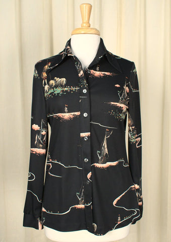 1970s Ships & Sheep Print Blouse Cats Like Us