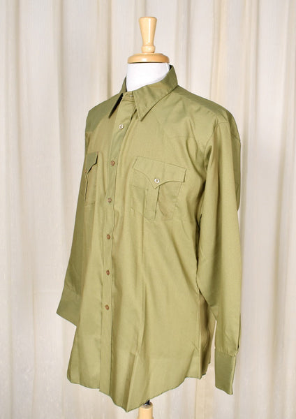 1970s Vintage Army Green Western Shirt Cats Like Us