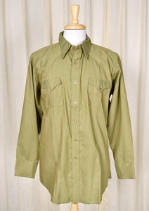 1970s Vintage Army Green Western Shirt Cats Like Us