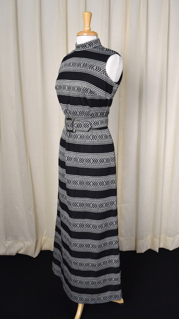 Vintage 1970s Black & Silver Maxi Dress w/ Belt Cats Like Us Vintage 1970s Black & Silver Maxi Dress w/ Belt Cats Like Us