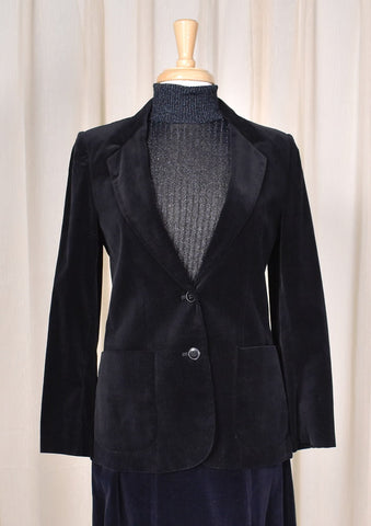 1970s Vintage Black Velvet Blazer Cats Like Us