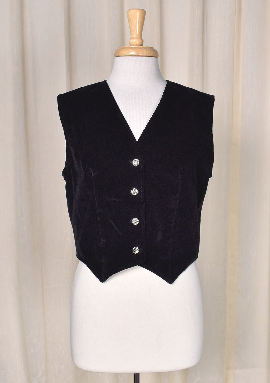 1970s Vintage Black Velvet Vest Cats Like Us