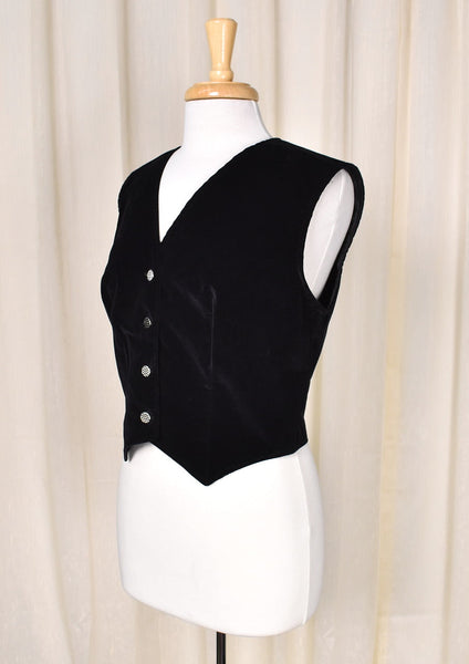 1970s Vintage Black Velvet Vest Cats Like Us