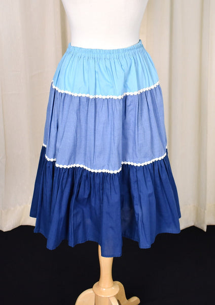 1970s Vintage Blue Tiered Skirt Cats Like Us
