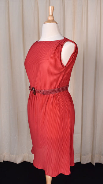 1970s Vintage Brick Red Pleated Disco Dress Cats Like Us