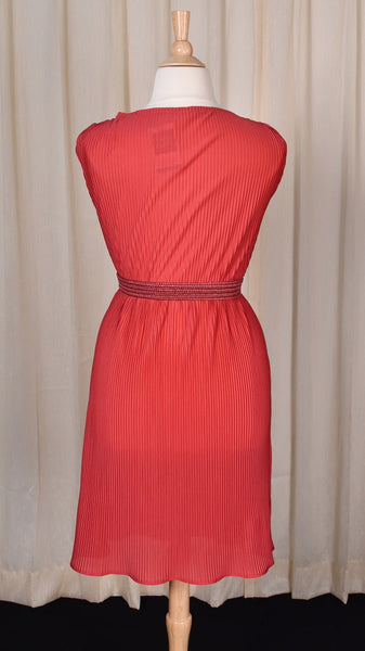 1970s Vintage Brick Red Pleated Disco Dress Cats Like Us