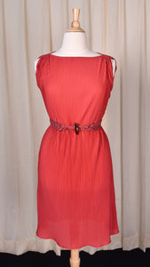 1970s Vintage Brick Red Pleated Disco Dress Cats Like Us
