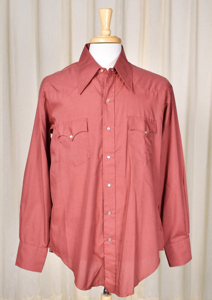 1970s Vintage Brick Red Western Shirt Cats Like Us