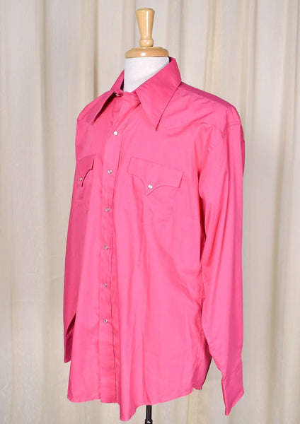 1970s Vintage Bright Pink Western Shirt Cats Like Us