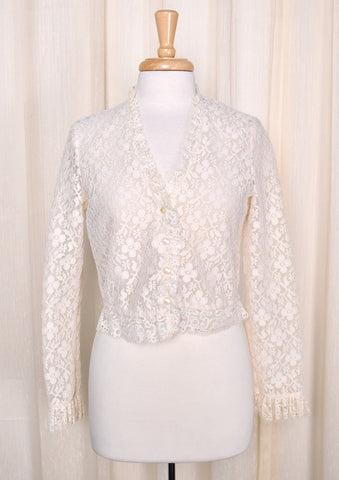 1970s Vintage Cream Lace Jacket Cats Like Us