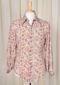 1970s Vintage Fall Floral Disco Shirt Cats Like Us