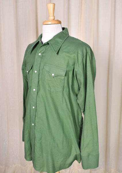 1970s Vintage Green Western Shirt Cats Like Us