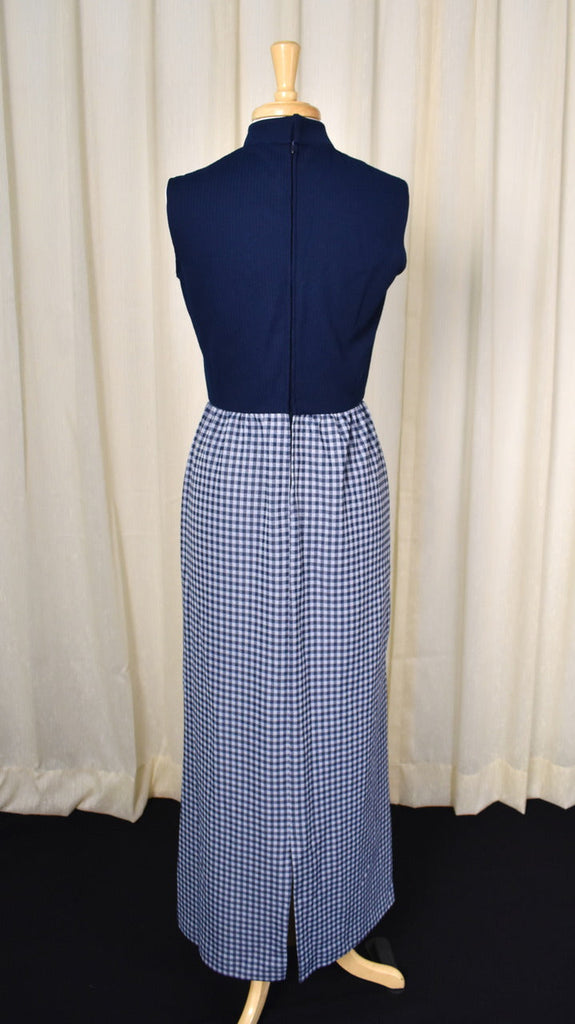 Vintage 1970s Navy Blue & White Gingham Maxi Dress Cats Like Us Vintage 1970s Navy Blue & White Gingham Maxi Dress Cats Like Us