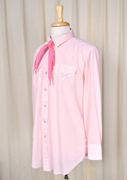 1970s Vintage Pastel Pink Shirt w Tie Cats Like Us