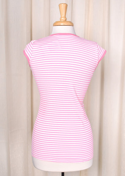 1970s Vintage Pink & White Striped T Cats Like Us