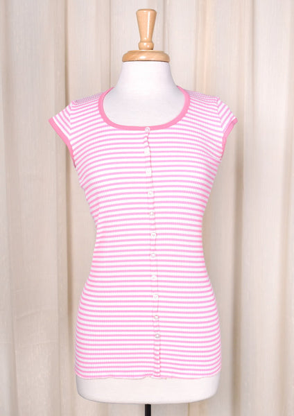 1970s Vintage Pink & White Striped T Cats Like Us