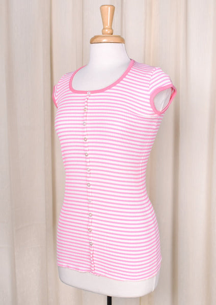 1970s Vintage Pink & White Striped T Cats Like Us