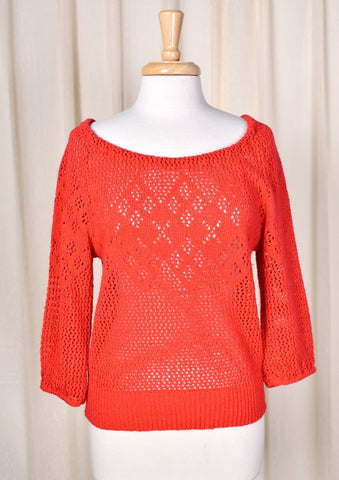 1970s Vintage Red Open Knit Sweater by It's Pure Gould Cats Like Us