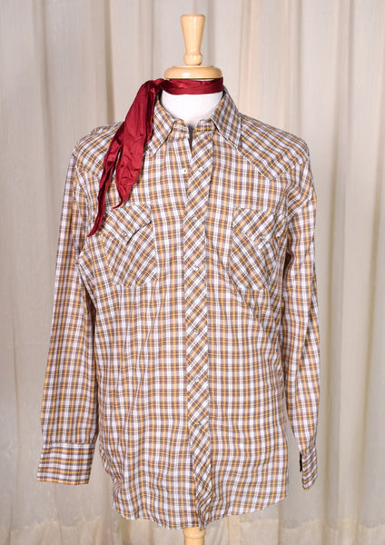 1970s Vintage Small Plaid Shirt with Tie Cats Like Us
