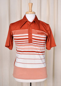 1970s Vintage Striped Rust Polo Shirt Cats Like Us