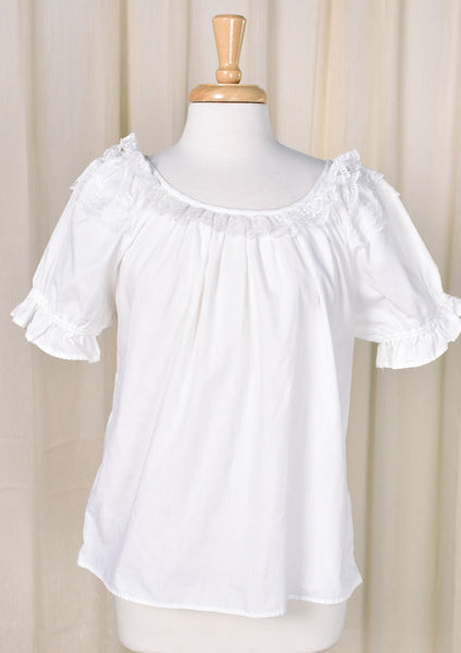 1970s Vintage White Lace Peasant Top Cats Like Us