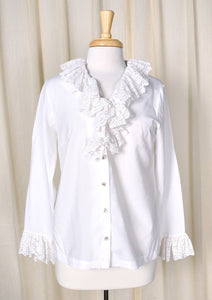 1970s Vintage White Lace Ruffle Blouse Cats Like Us