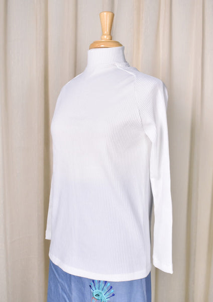 1970s Vintage White Ribbed Top Cats Like Us