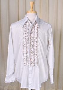 1970s White Brwn Ruffled Shirt Cats Like Us