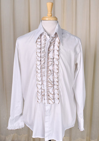 1970s White Brwn Ruffled Shirt Cats Like Us
