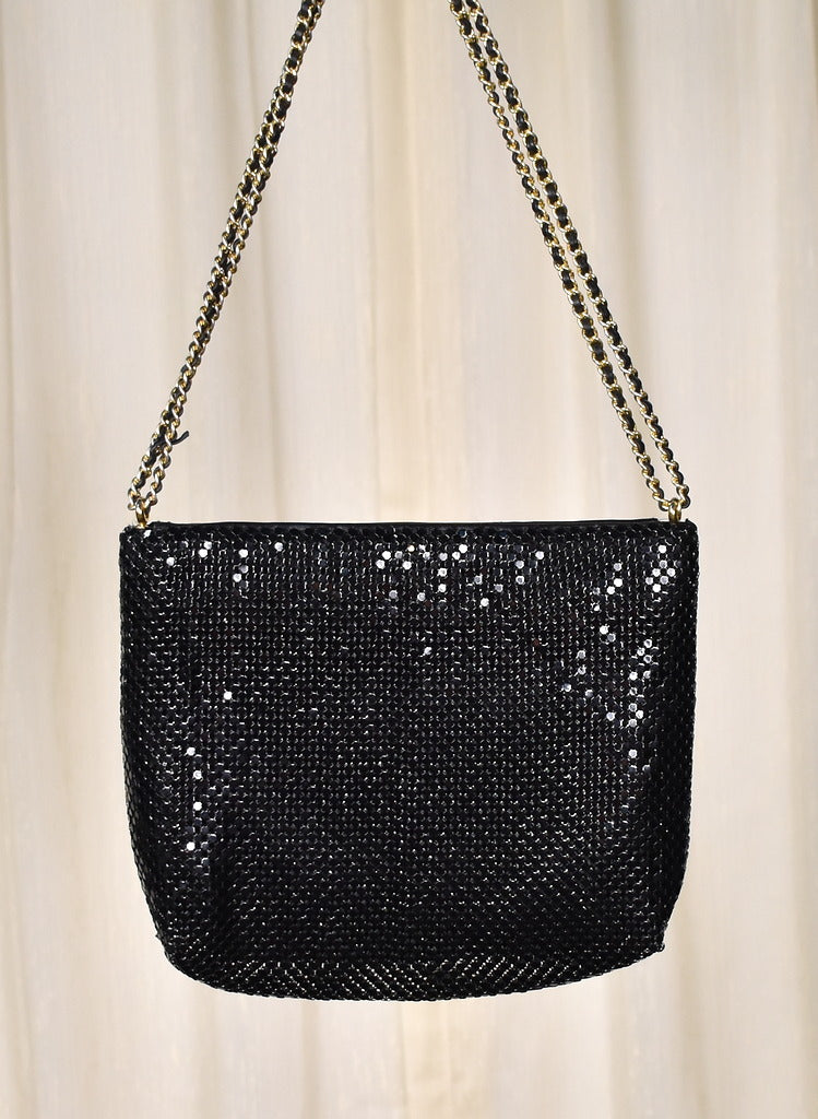 Retailer Vintage Whiting & Davis Black Mesh Sequin Clutch Crossbody Purse