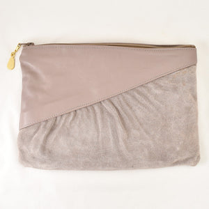 1980s Gray Vintage Suede Leather Clutch Cats Like Us