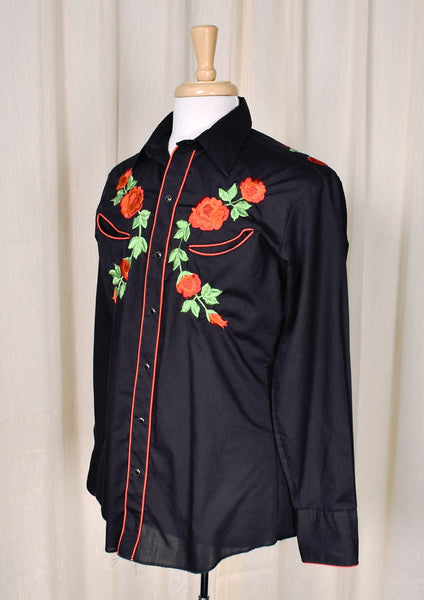 1980s Red Roses Vintage Western Shirt Cats Like Us