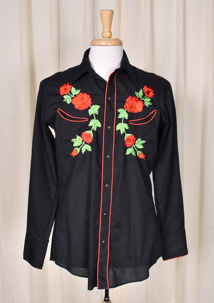 1980s Red Roses Vintage Western Shirt Cats Like Us