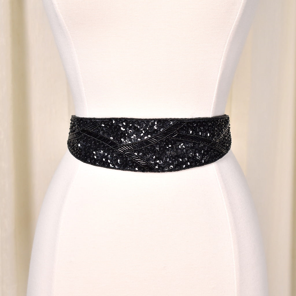 1980s Vintage Black Sequin Belt Cats Like Us