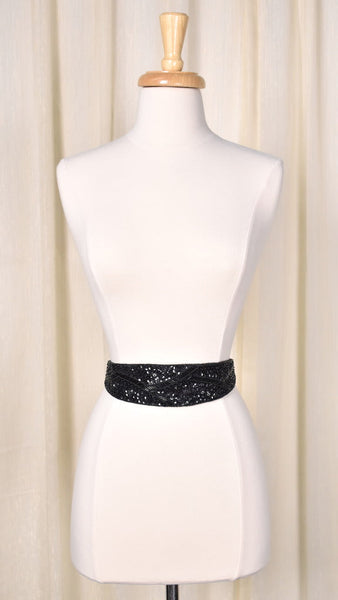 1980s Vintage Black Sequin Belt Cats Like Us