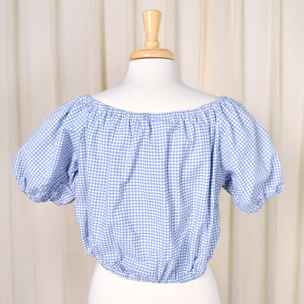 1980s Vintage Blue Gingham Crop Top Cats Like Us
