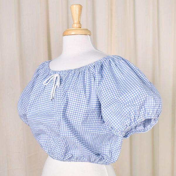 1980s Vintage Blue Gingham Crop Top Cats Like Us