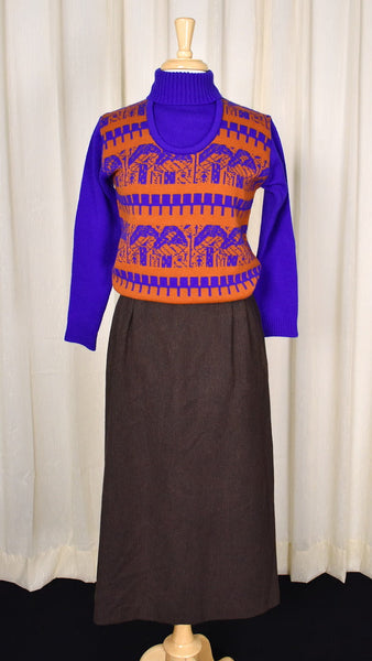 1980s Vintage Brown Wool Weaved Skirt Cats Like Us