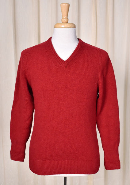1980s Vintage Deep Red V Neck Sweater Cats Like Us