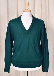 1980s Vintage Green V Neck Sweater Cats Like Us