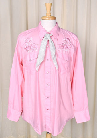 1980s Vintage Pink Roses Shirt & Tie Cats Like Us
