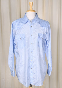 1980s Vintage Powder Blue Leaf Shirt Cats Like Us