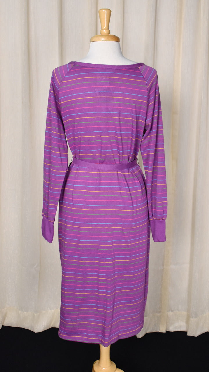strapless open back dress 1980s Vintage Purple Striped Sweatshirt Dress – Cats Like Us