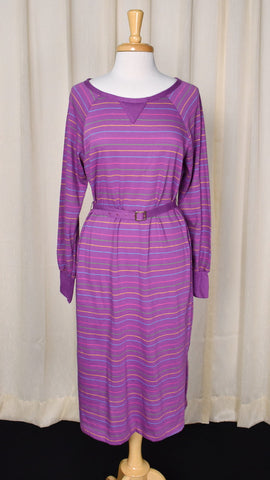 1980s Vintage Purple Striped Sweatshirt Dress Cats Like Us