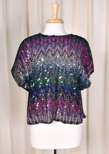1980s Vintage Rainbow Sequin Top Cats Like Us