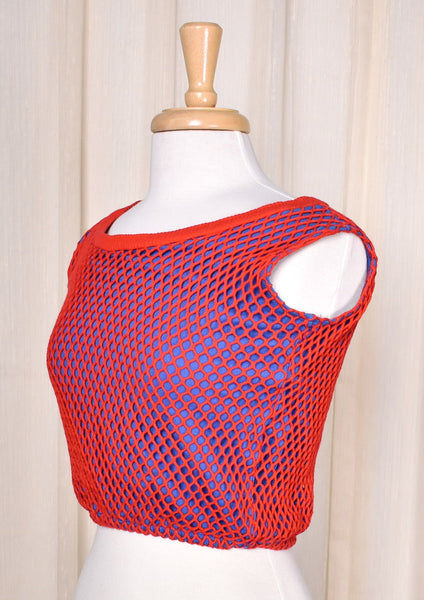 1980s Vintage Red & Blue Mesh Tank Top Cats Like Us