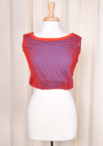 1980s Vintage Red & Blue Mesh Tank Top Cats Like Us