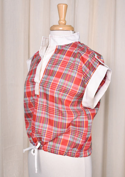 1980s Vintage Red Plaid Top w Epaulets Cats Like Us